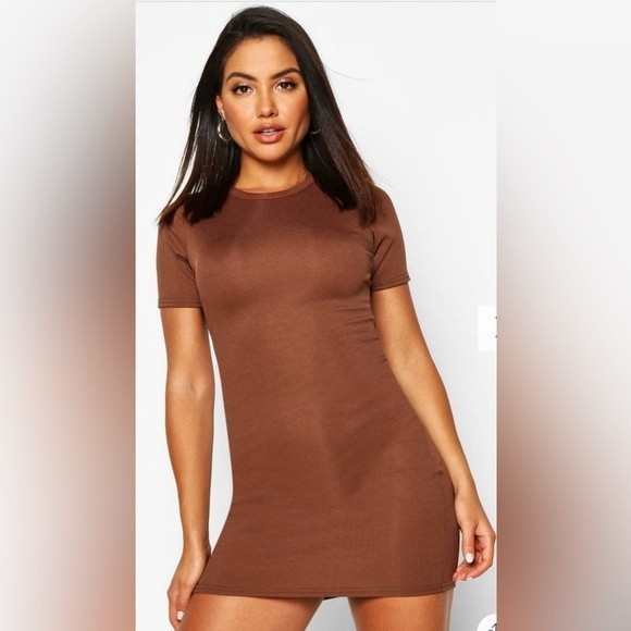 BooHoo Bodycon T-Shirt Dress Women's Size 6 Grey Basic Rib Crew Neck Dress New - Picture 5 of 14